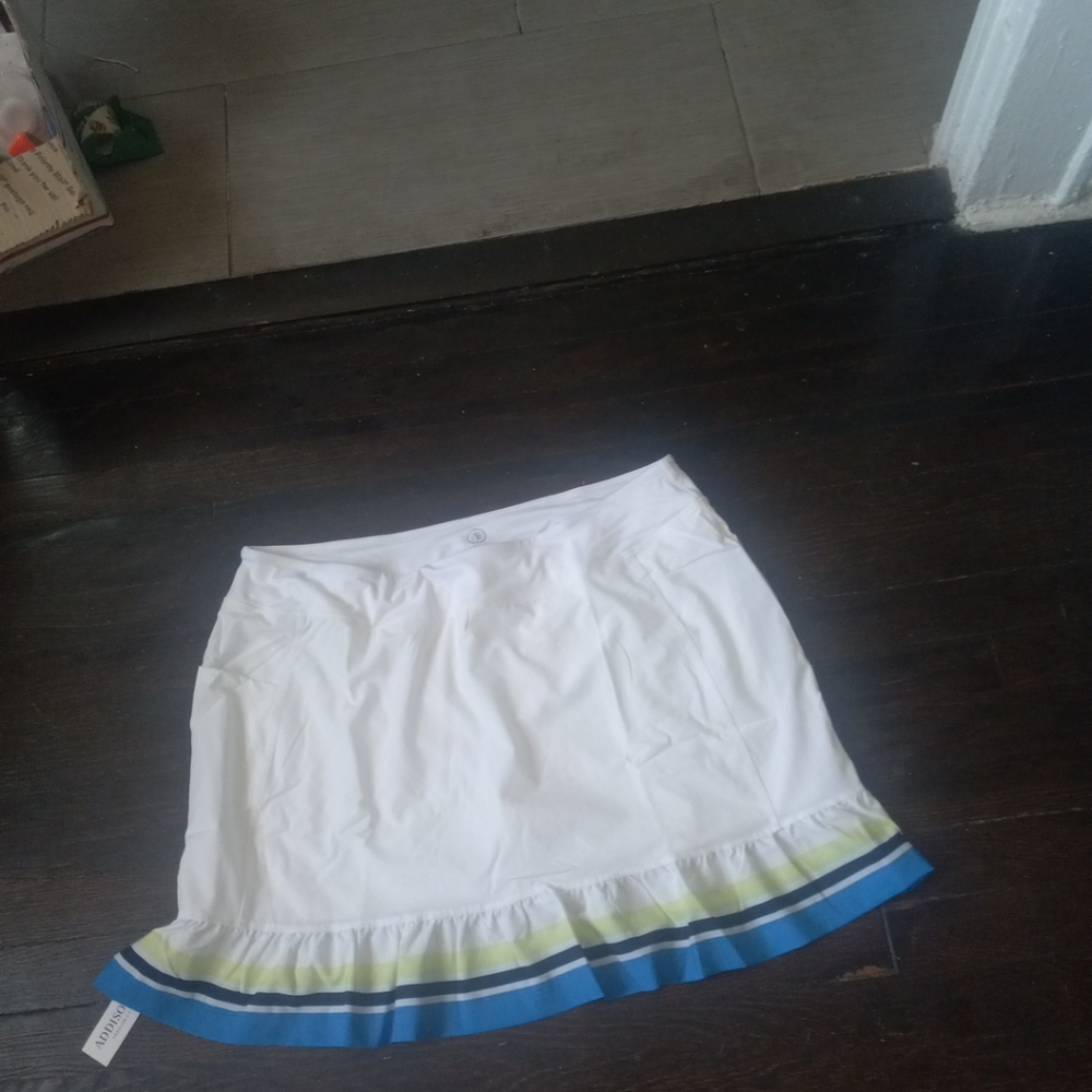 Addison Bay Court Skort White, Multicolor Pleated Hem Tennis Skirt, Size XL...